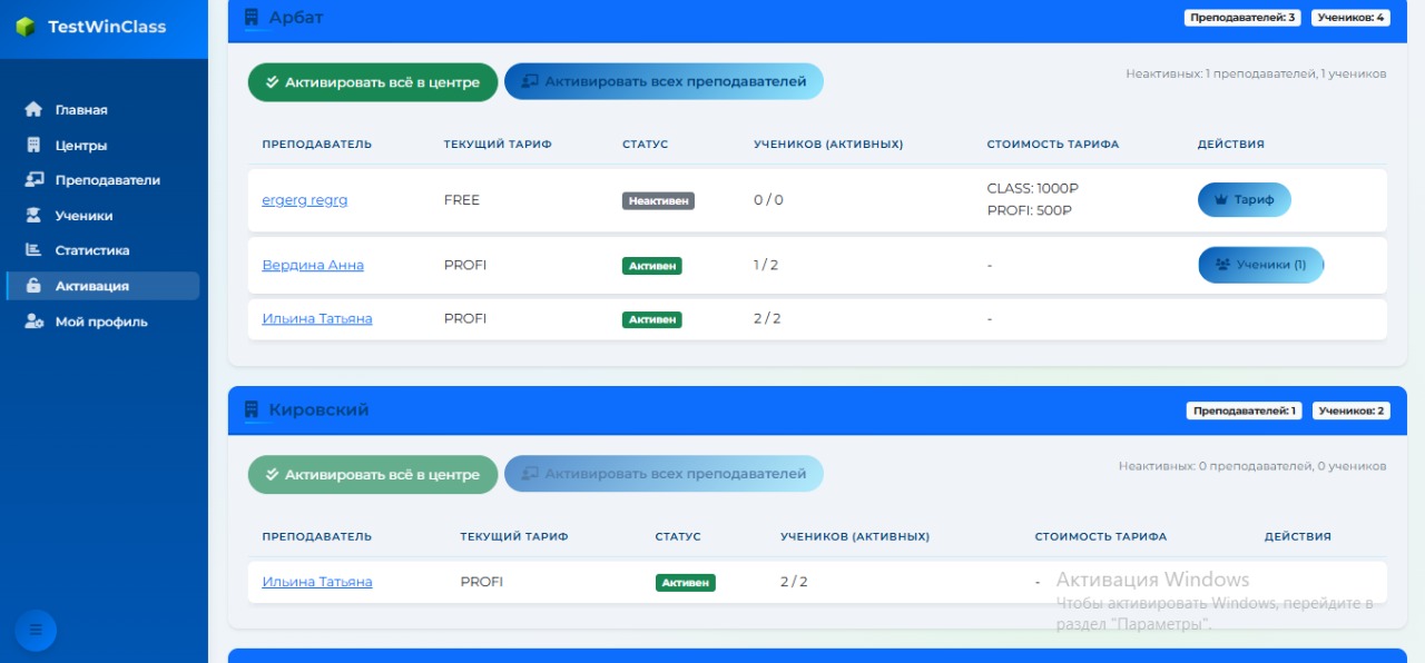 Активация аккаунтов